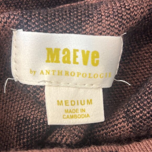Maeve by Anthropologie sweater SZ M Mock turtleneck 3/4 sleeves Black brown - Picture 4 of 5